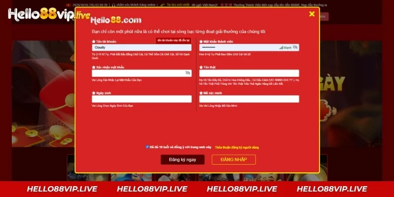 Đăng Ký Hello88: Cách Tạo Tài Khoản Chỉ Với 3 Bước Điền thông tin cần thiết để đăng ký Hello88