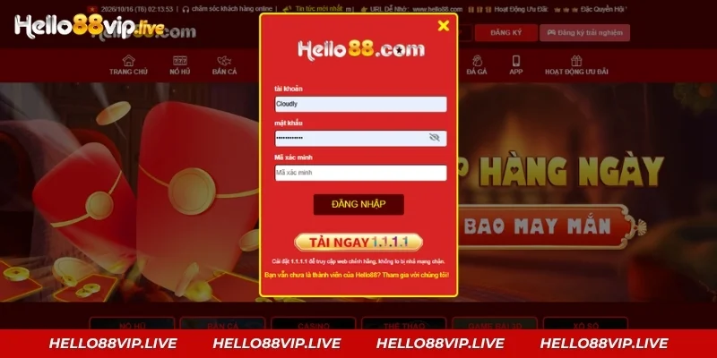 Form đăng nhập tài khoản Hello88