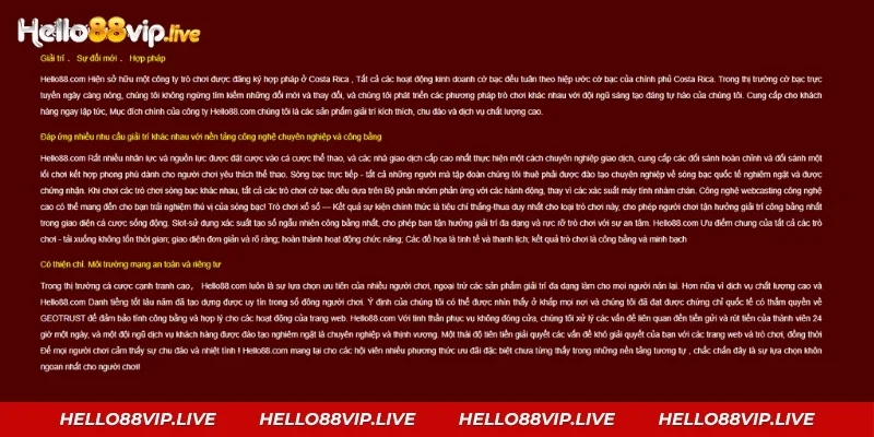 Giá trị cốt lõi của Hello88: Giải trí, Đổi mới, Hợp pháp, Công bằng và Bảo mật