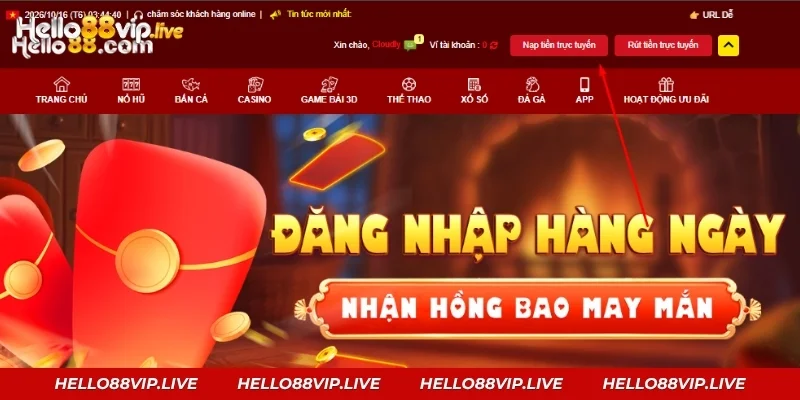 Nạp Tiền Hello88: 8 Cách Nạp, Hạn Mức Và Hướng Dẫn Chi Tiết Nhấn "Nạp tiền trực tuyến" ở góc trên bên phải