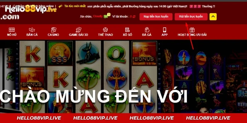 Nhấn nút rút tiền trực tuyến Hello88 và cài mật khẩu