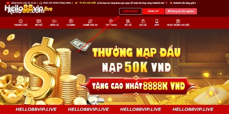 Nút đăng nhập Hello88 trên trang chủ